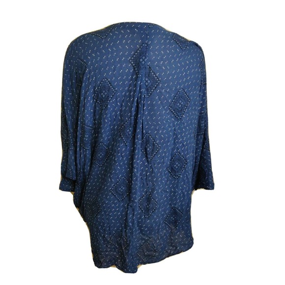 Lucky Brand Womens Cardigan Slouchy Size Small Blue Half Sleeve White Pattern - Picture 2 of 5